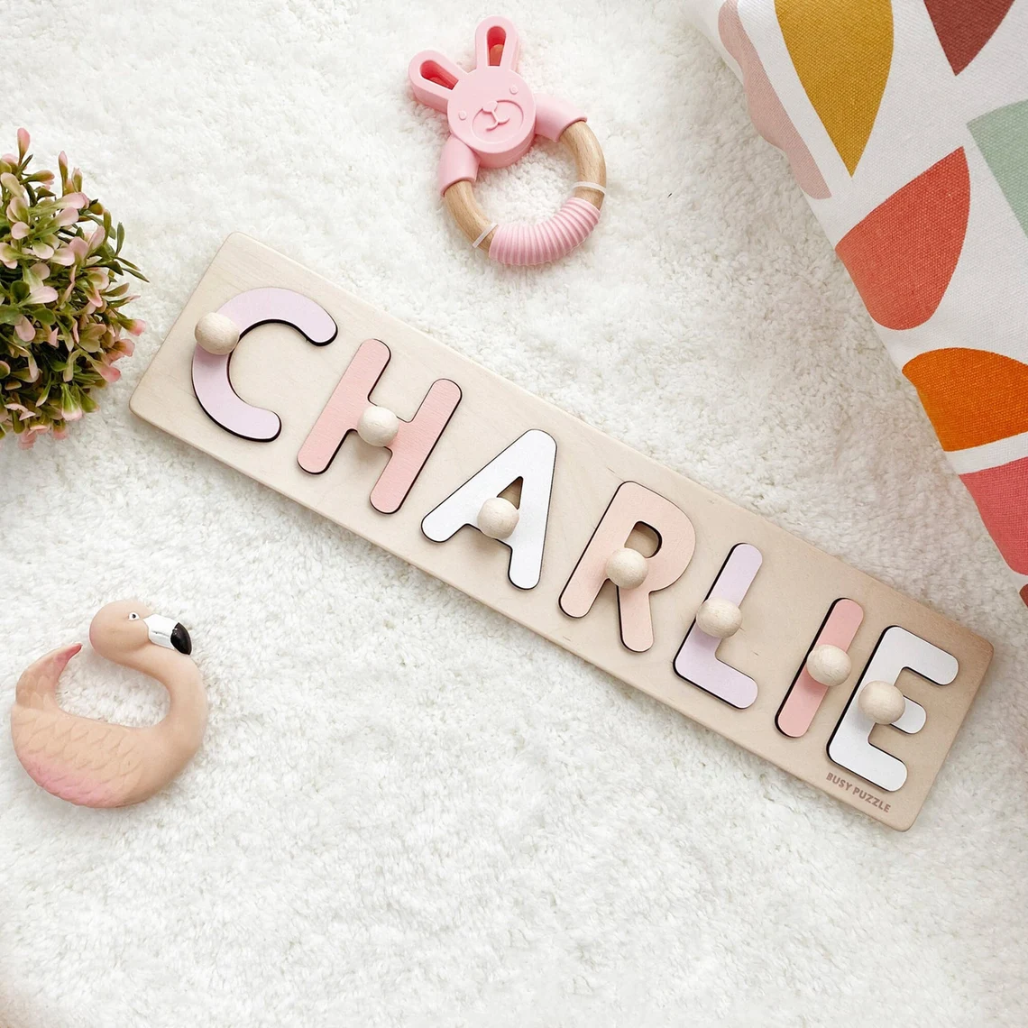 Party Games Baby Shower - Quebra-cabeça com nome personalizado com estacas